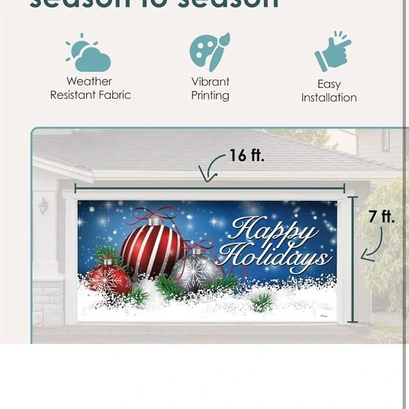 Festive Holiday Garage Door Mural with Red and Silver Ornaments - Picture 3 of 12